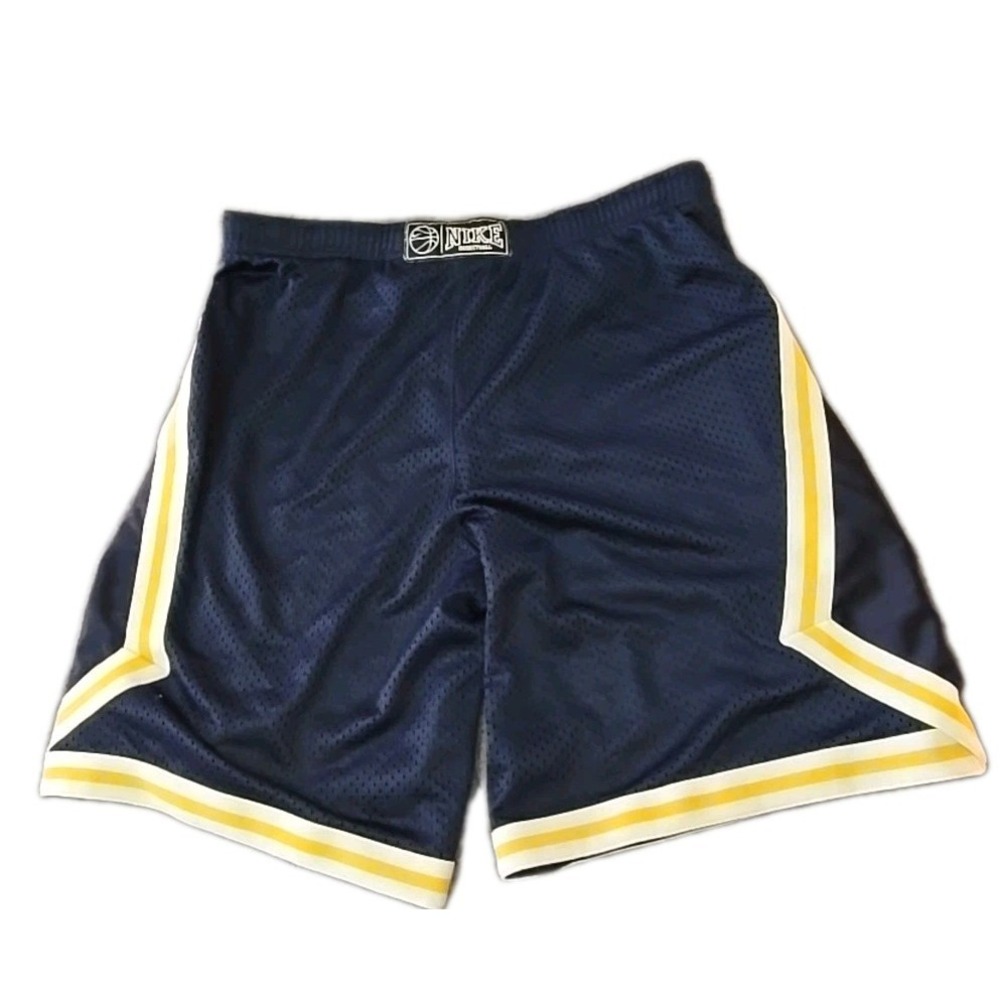 Vintage Nike Basketball Shorts Mens L Dazzle Shiny Y2K Yellow Stripe Swoosh RARE